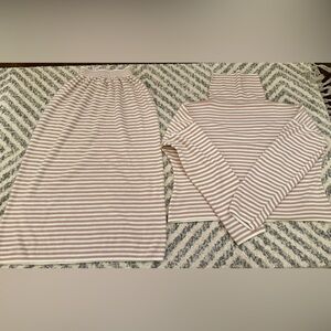 Elegant Striped Cream and Pink Skirt Set